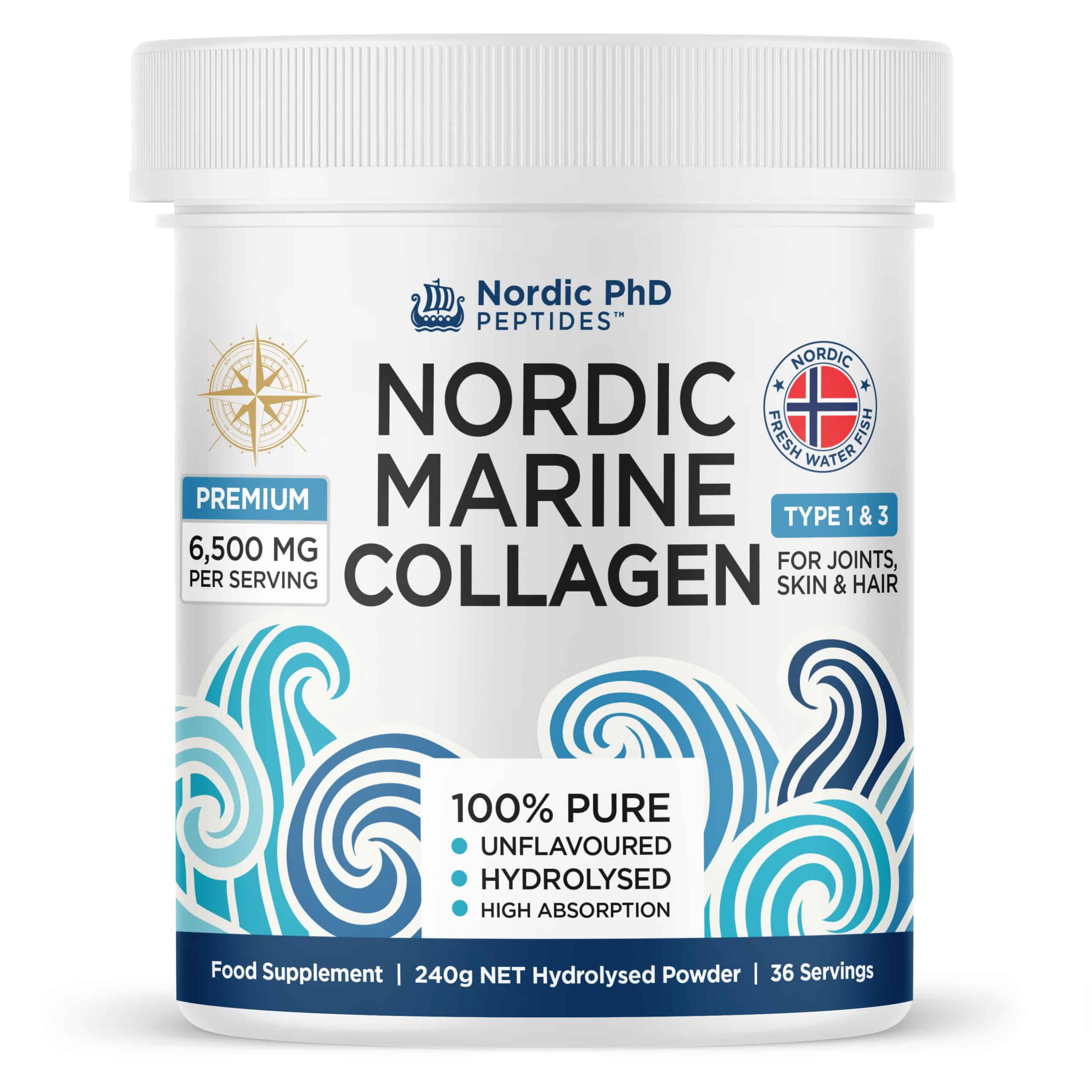 7319.MAIN Nordic Marine Collagen Powder - 100% Pure Hydrolysed Collagen - 240g | 36 Servings - Image 1